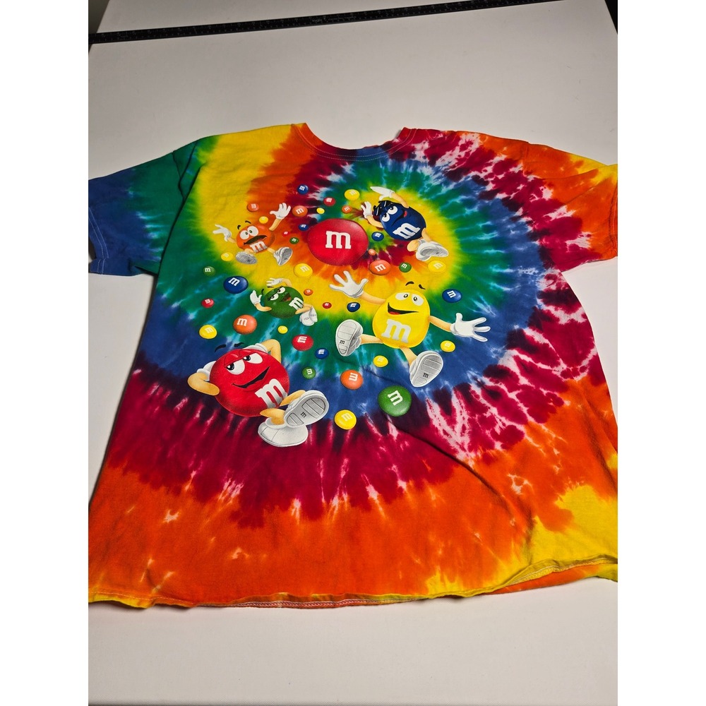 M&M's Graphic Tee Unisex XL Rainbow Tie Dye Excellent Short Sleeve Crewneck